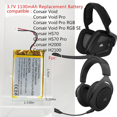 3.7V 1100mah Corsair Void Pro / Corsair Void बैटरी रिप्लेसमेंट 523450P