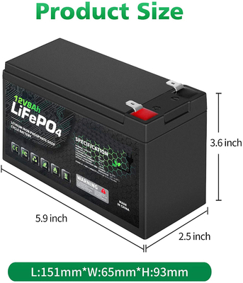 8Ah 12v लिथियम फॉस्फेट बैटरी कारवां Lifepo4 लिथियम आयन बैटरी