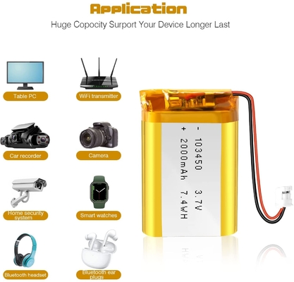NCM रिचार्जेबल ली आयन बैटरी 3.7v 2000mah / लिथियम आयन बैटरी कनेक्टर JST