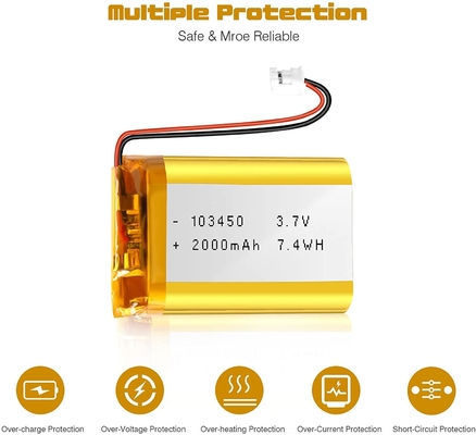 NCM रिचार्जेबल ली आयन बैटरी 3.7v 2000mah / लिथियम आयन बैटरी कनेक्टर JST
