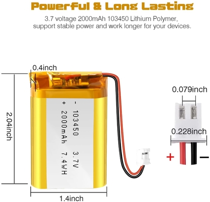 NCM रिचार्जेबल ली आयन बैटरी 3.7v 2000mah / लिथियम आयन बैटरी कनेक्टर JST